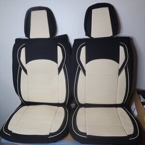 Deluxe Car Seat Covers Premium Black & Beige Leather Look Universal Fit